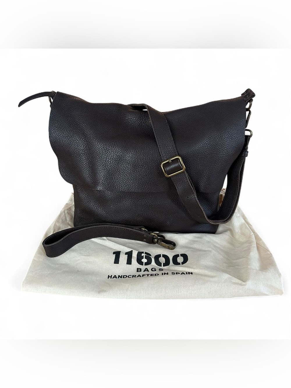 11600 Pebbled Leather Handcrafted in Spain Bag Hobo Dark Brown
